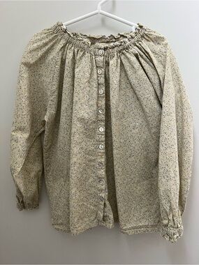 Girls' Smocked Neck Floral Button-Front Blouse - Cream